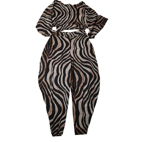 Design Original Tiger Print 2pc Crop Top & Balloon Pant Set - Picture 5 of 6